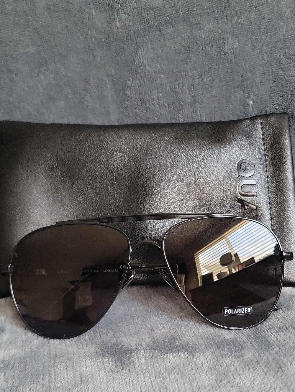Quay Australia Free Fall Black Aviator Sunglasses with Black Case